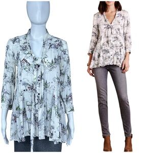 Maeve Anthropologie Tie Neck Swing Blouse Top Artsy Cottagecore Flowy Fairy Sz S